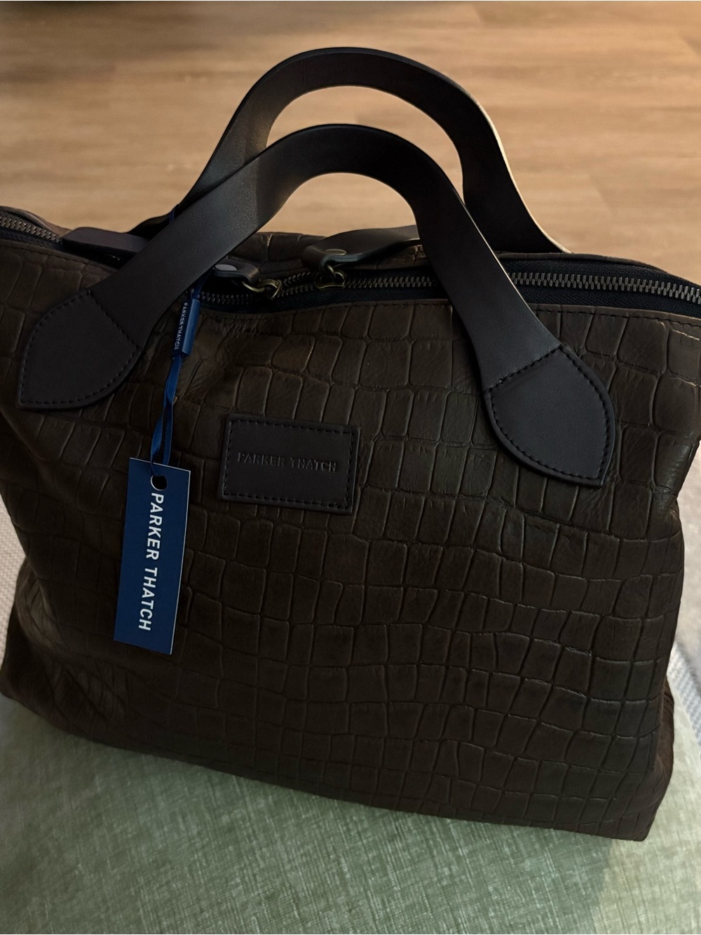 Parker Thatch Chocolate Croc-Embossed Leather Tote